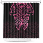New Zealand Breast Cancer Awareness Shower Curtain Maori Butterfly Pink Ribbon Black Version - Aussie Hoodie