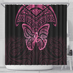 New Zealand Breast Cancer Awareness Shower Curtain Maori Butterfly Pink Ribbon Black Version - Aussie Hoodie