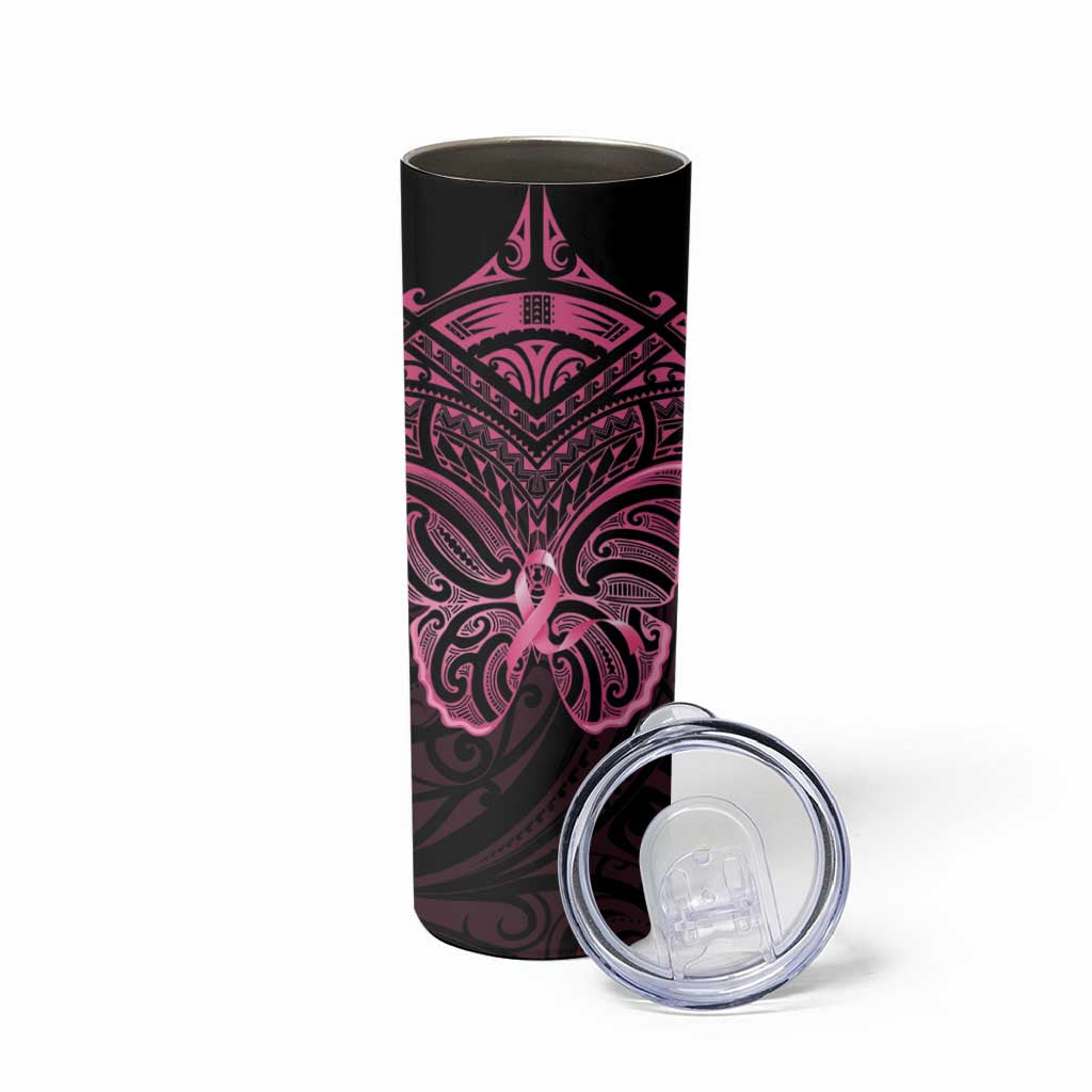 New Zealand Breast Cancer Awareness Skinny Tumbler Maori Butterfly Pink Ribbon Black Version - Aussie Hoodie