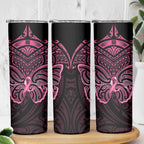New Zealand Breast Cancer Awareness Skinny Tumbler Maori Butterfly Pink Ribbon Black Version - Aussie Hoodie