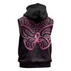 New Zealand Breast Cancer Awareness Sleeveless Hoodie Maori Butterfly Pink Ribbon Black Version - Aussie Hoodie