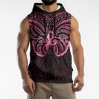 New Zealand Breast Cancer Awareness Sleeveless Hoodie Maori Butterfly Pink Ribbon Black Version - Aussie Hoodie