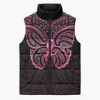 New Zealand Breast Cancer Awareness Sleeveless Puffer Jacket Maori Butterfly Pink Ribbon Black Version - Aussie Hoodie