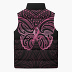 New Zealand Breast Cancer Awareness Sleeveless Puffer Jacket Maori Butterfly Pink Ribbon Black Version - Aussie Hoodie
