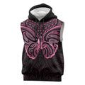New Zealand Breast Cancer Awareness Sleeveless Zip Hoodie Maori Butterfly Pink Ribbon Black Version LT14