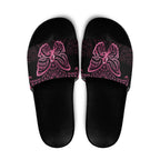 New Zealand Breast Cancer Awareness Slide Sandals Maori Butterfly Pink Ribbon Black Version - Aussie Hoodie