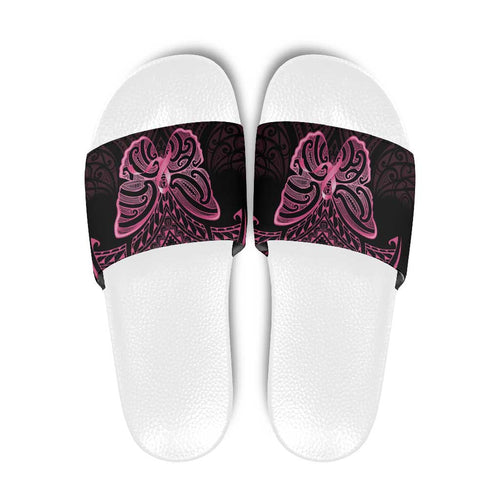 New Zealand Breast Cancer Awareness Slide Sandals Maori Butterfly Pink Ribbon Black Version - Aussie Hoodie