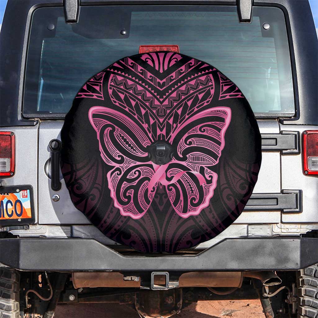 New Zealand Breast Cancer Awareness Spare Tire Cover Maori Butterfly Pink Ribbon Black Version - Aussie Hoodie