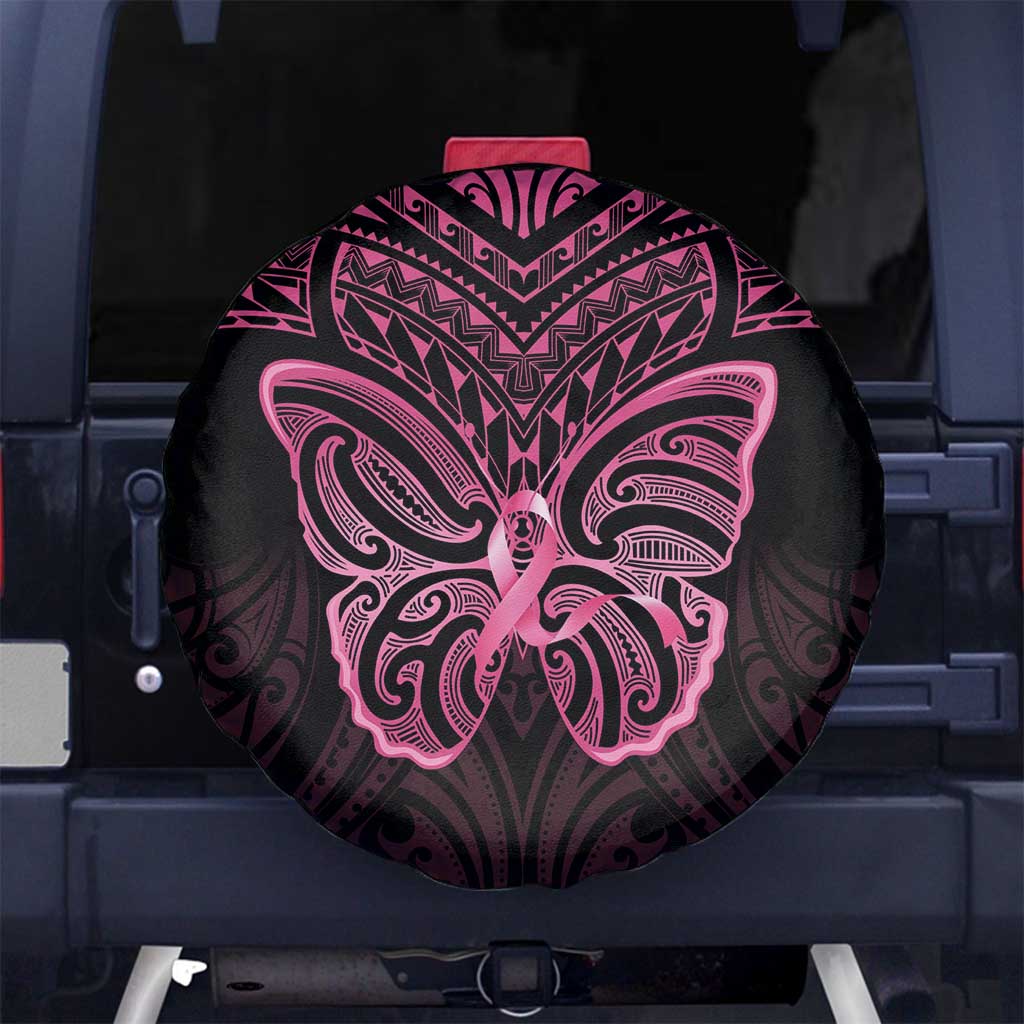 New Zealand Breast Cancer Awareness Spare Tire Cover Maori Butterfly Pink Ribbon Black Version - Aussie Hoodie