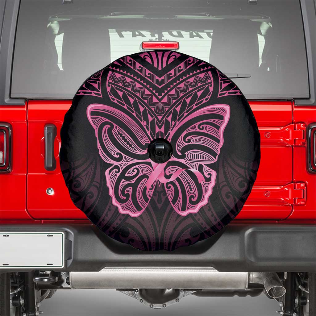 New Zealand Breast Cancer Awareness Spare Tire Cover Maori Butterfly Pink Ribbon Black Version - Aussie Hoodie