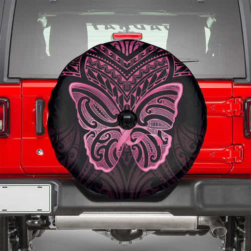 New Zealand Breast Cancer Awareness Spare Tire Cover Maori Butterfly Pink Ribbon Black Version - Aussie Hoodie