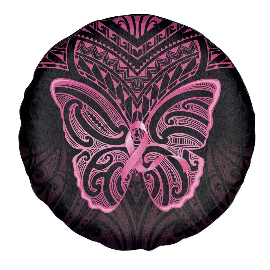 New Zealand Breast Cancer Awareness Spare Tire Cover Maori Butterfly Pink Ribbon Black Version - Aussie Hoodie