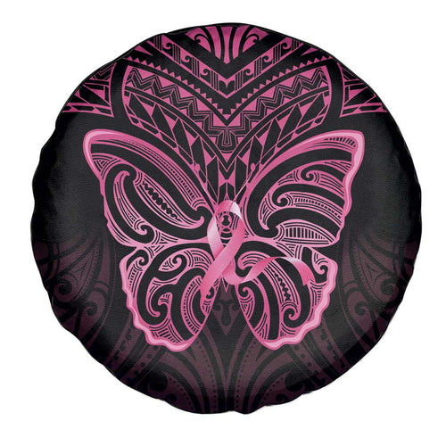 New Zealand Breast Cancer Awareness Spare Tire Cover Maori Butterfly Pink Ribbon Black Version - Aussie Hoodie
