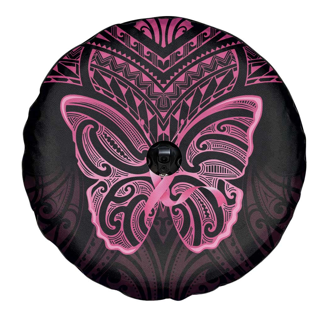 New Zealand Breast Cancer Awareness Spare Tire Cover Maori Butterfly Pink Ribbon Black Version - Aussie Hoodie