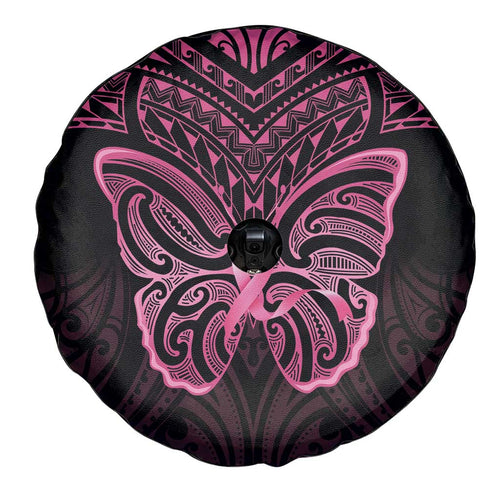 New Zealand Breast Cancer Awareness Spare Tire Cover Maori Butterfly Pink Ribbon Black Version - Aussie Hoodie