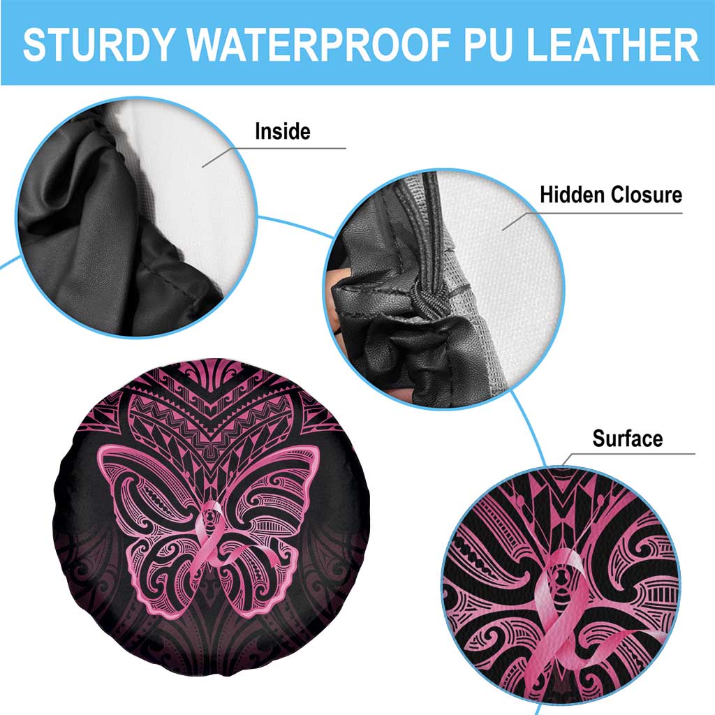 New Zealand Breast Cancer Awareness Spare Tire Cover Maori Butterfly Pink Ribbon Black Version - Aussie Hoodie