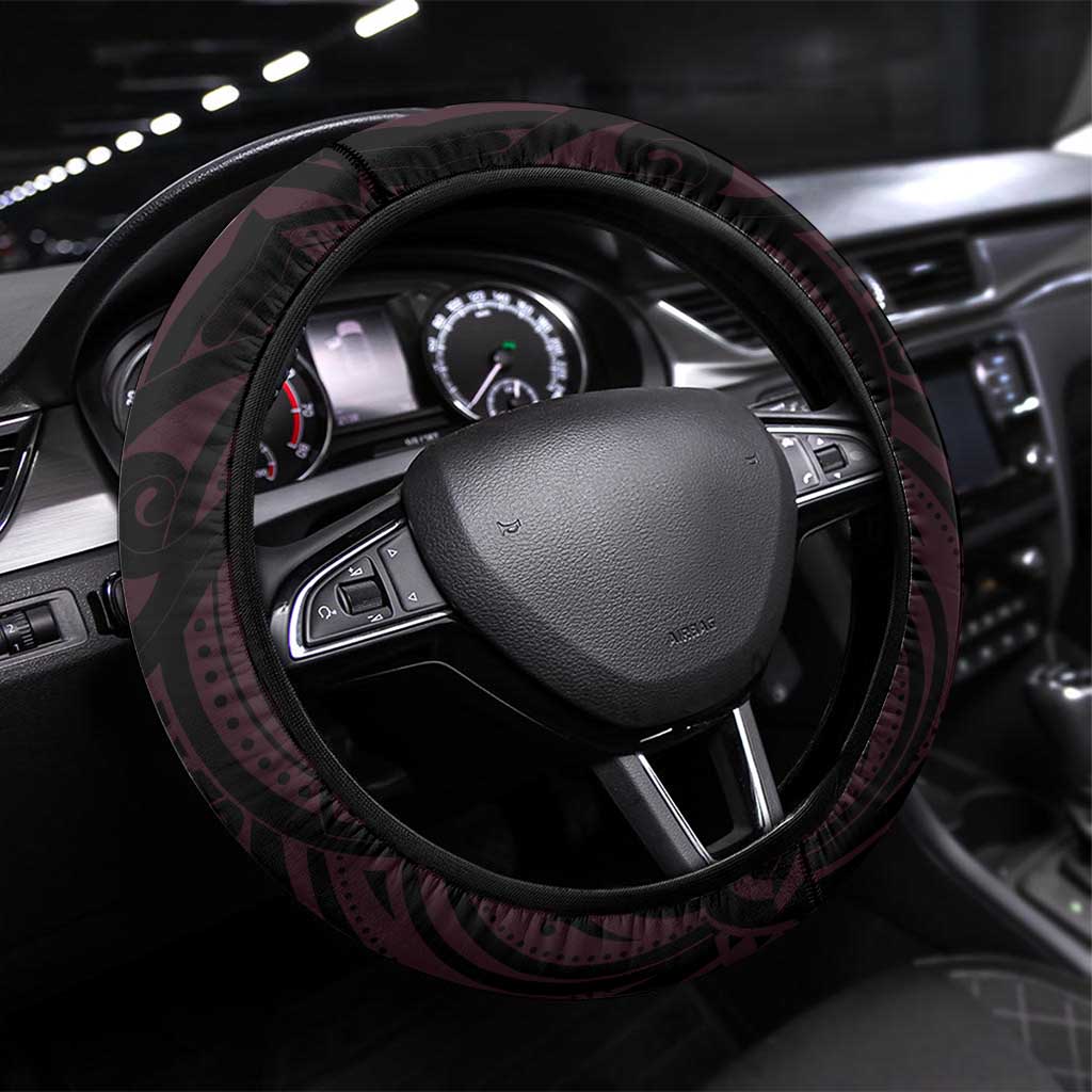 New Zealand Breast Cancer Awareness Steering Wheel Cover Maori Butterfly Pink Ribbon Black Version - Aussie Hoodie