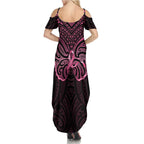 New Zealand Breast Cancer Awareness Summer Maxi Dress Maori Butterfly Pink Ribbon Black Version - Aussie Hoodie