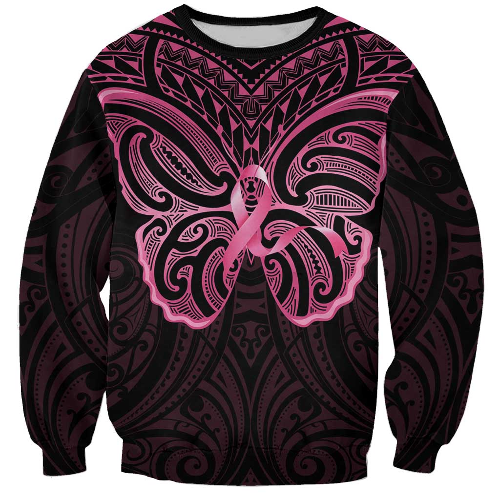 New Zealand Breast Cancer Awareness Sweatshirt Maori Butterfly Pink Ribbon Black Version - Aussie Hoodie