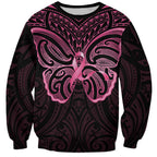 New Zealand Breast Cancer Awareness Sweatshirt Maori Butterfly Pink Ribbon Black Version - Aussie Hoodie