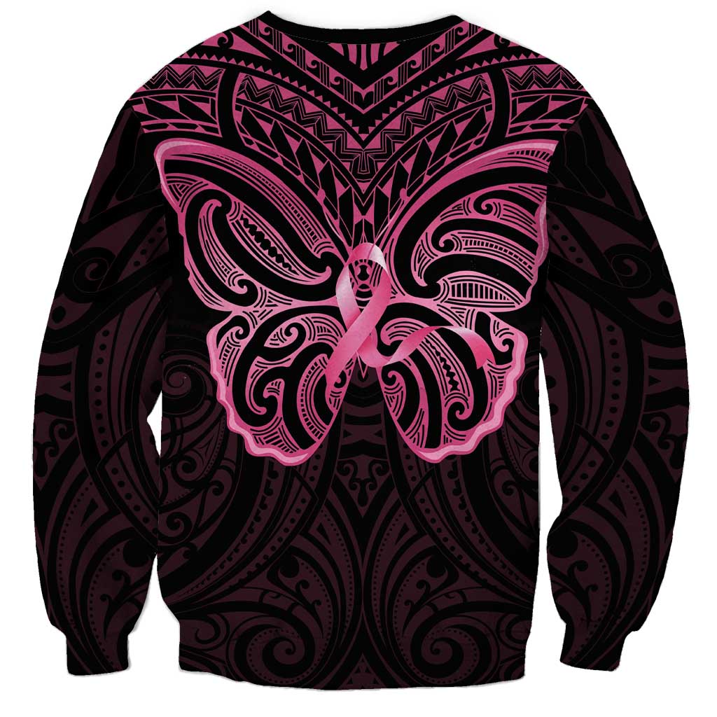 New Zealand Breast Cancer Awareness Sweatshirt Maori Butterfly Pink Ribbon Black Version - Aussie Hoodie