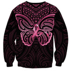 New Zealand Breast Cancer Awareness Sweatshirt Maori Butterfly Pink Ribbon Black Version - Aussie Hoodie