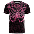 New Zealand Breast Cancer Awareness T Shirt Maori Butterfly Pink Ribbon Black Version - Aussie Hoodie