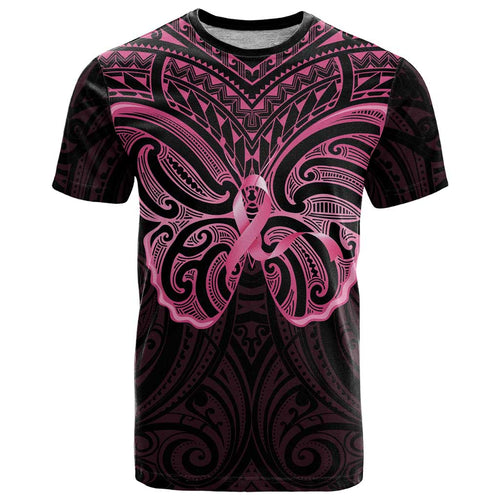 New Zealand Breast Cancer Awareness T Shirt Maori Butterfly Pink Ribbon Black Version - Aussie Hoodie