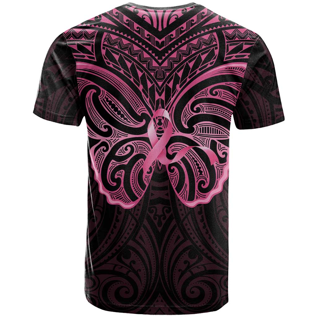 New Zealand Breast Cancer Awareness T Shirt Maori Butterfly Pink Ribbon Black Version - Aussie Hoodie