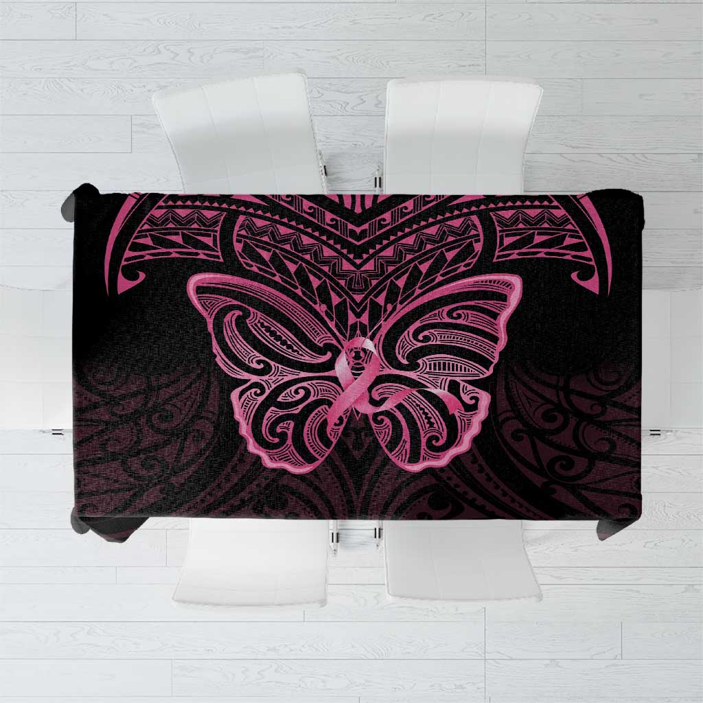 New Zealand Breast Cancer Awareness Tablecloth Maori Butterfly Pink Ribbon Black Version - Aussie Hoodie
