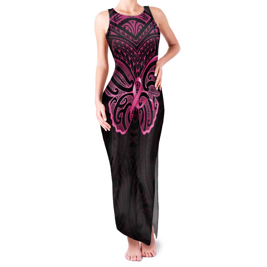 New Zealand Breast Cancer Awareness Tank Maxi Dress Maori Butterfly Pink Ribbon Black Version - Aussie Hoodie