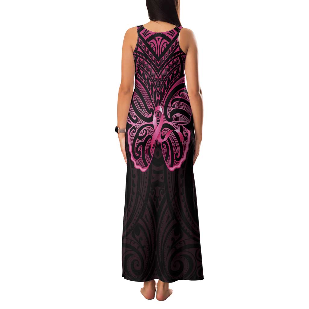 New Zealand Breast Cancer Awareness Tank Maxi Dress Maori Butterfly Pink Ribbon Black Version - Aussie Hoodie