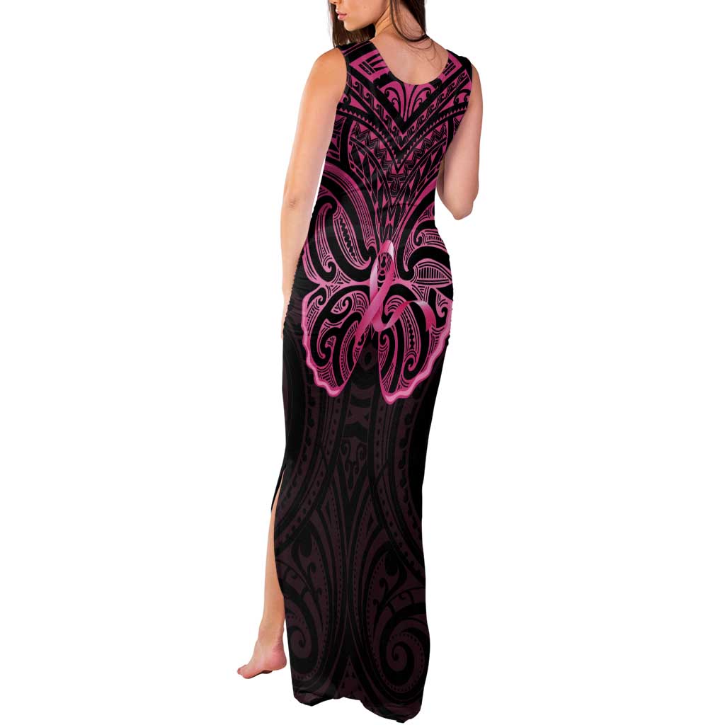 New Zealand Breast Cancer Awareness Tank Maxi Dress Maori Butterfly Pink Ribbon Black Version - Aussie Hoodie