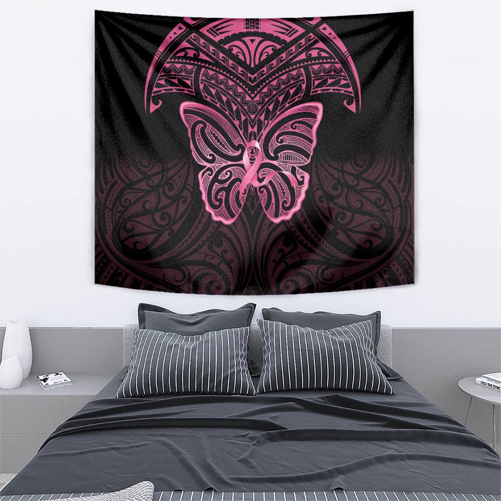 New Zealand Breast Cancer Awareness Tapestry Maori Butterfly Pink Ribbon Black Version - Aussie Hoodie