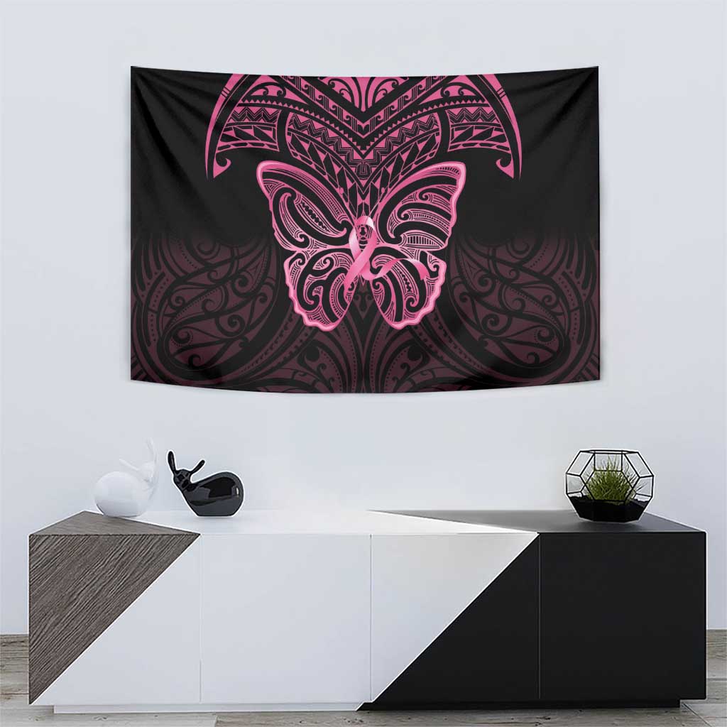 New Zealand Breast Cancer Awareness Tapestry Maori Butterfly Pink Ribbon Black Version - Aussie Hoodie