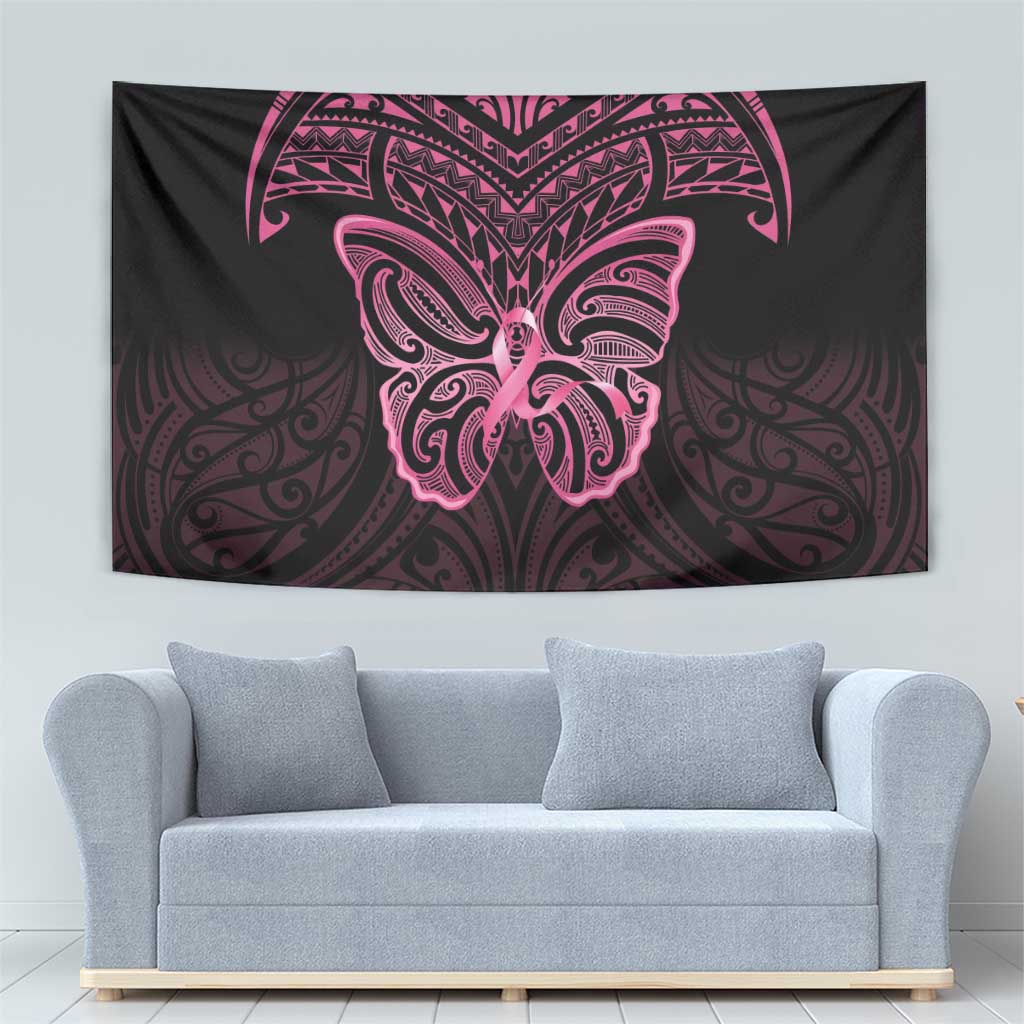New Zealand Breast Cancer Awareness Tapestry Maori Butterfly Pink Ribbon Black Version - Aussie Hoodie