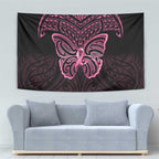 New Zealand Breast Cancer Awareness Tapestry Maori Butterfly Pink Ribbon Black Version - Aussie Hoodie