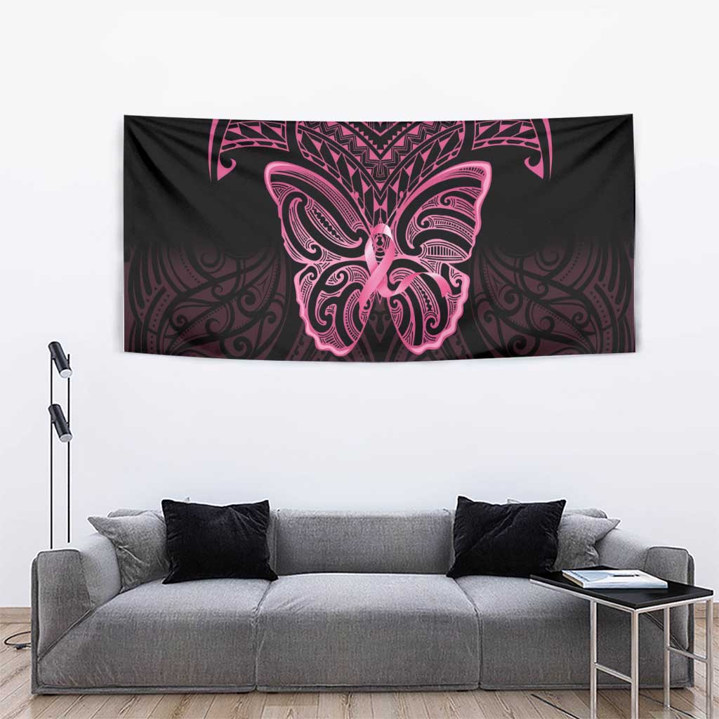 New Zealand Breast Cancer Awareness Tapestry Maori Butterfly Pink Ribbon Black Version - Aussie Hoodie