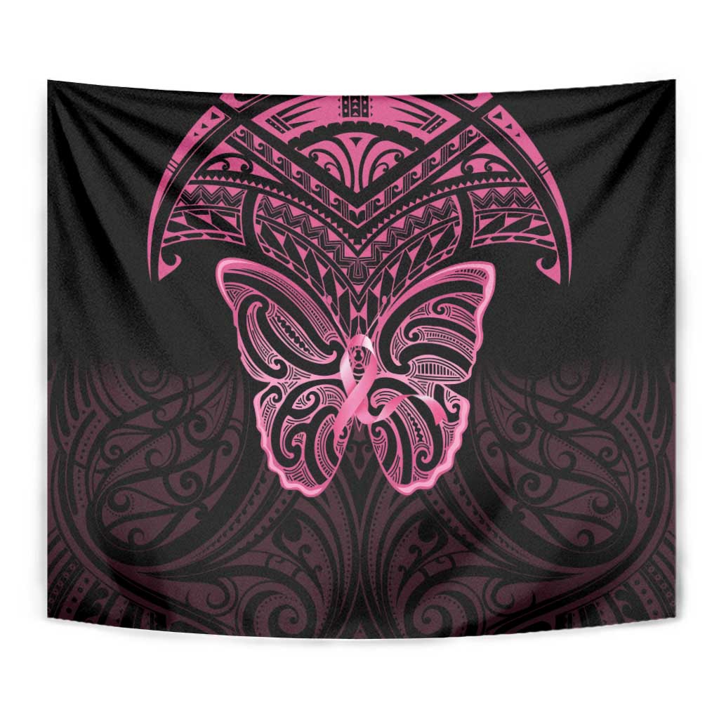New Zealand Breast Cancer Awareness Tapestry Maori Butterfly Pink Ribbon Black Version - Aussie Hoodie