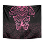 New Zealand Breast Cancer Awareness Tapestry Maori Butterfly Pink Ribbon Black Version - Aussie Hoodie