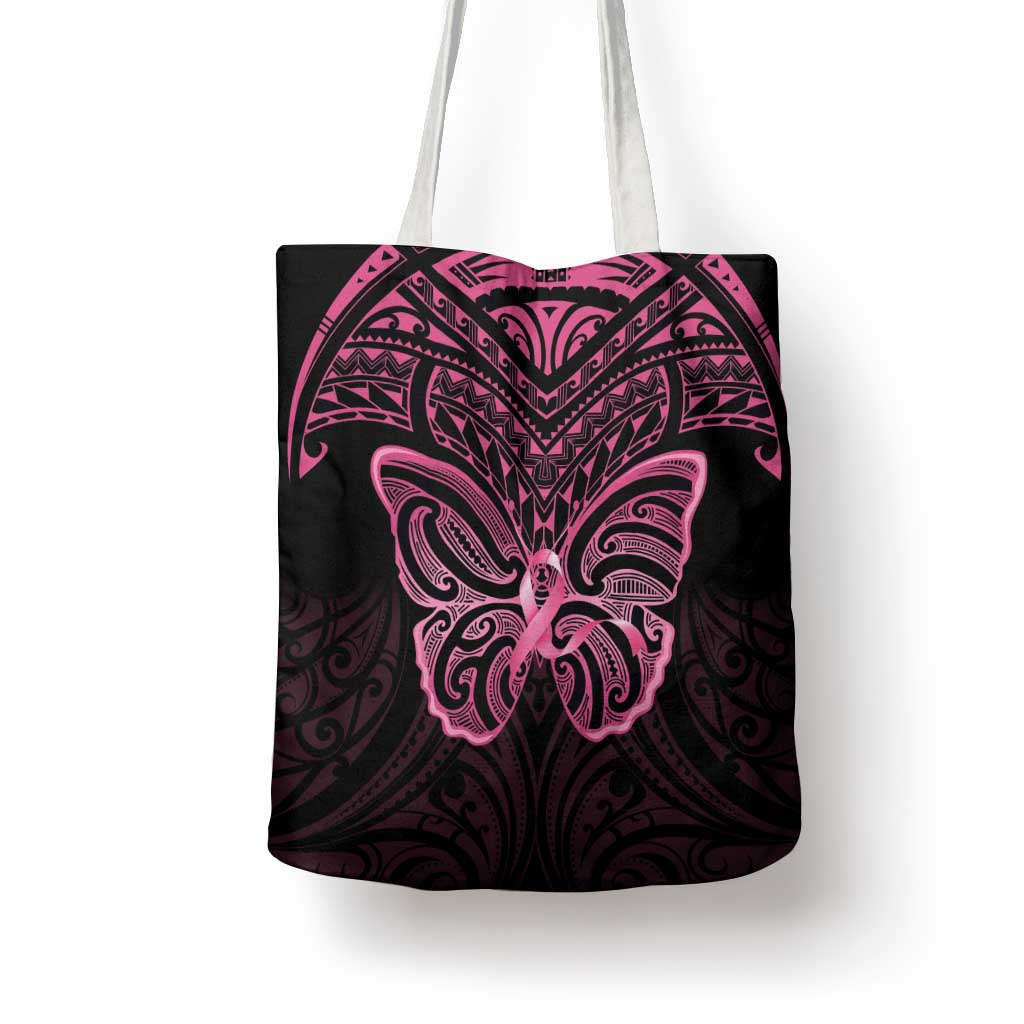 New Zealand Breast Cancer Awareness Tote Bag Maori Butterfly Pink Ribbon Black Version - Aussie Hoodie