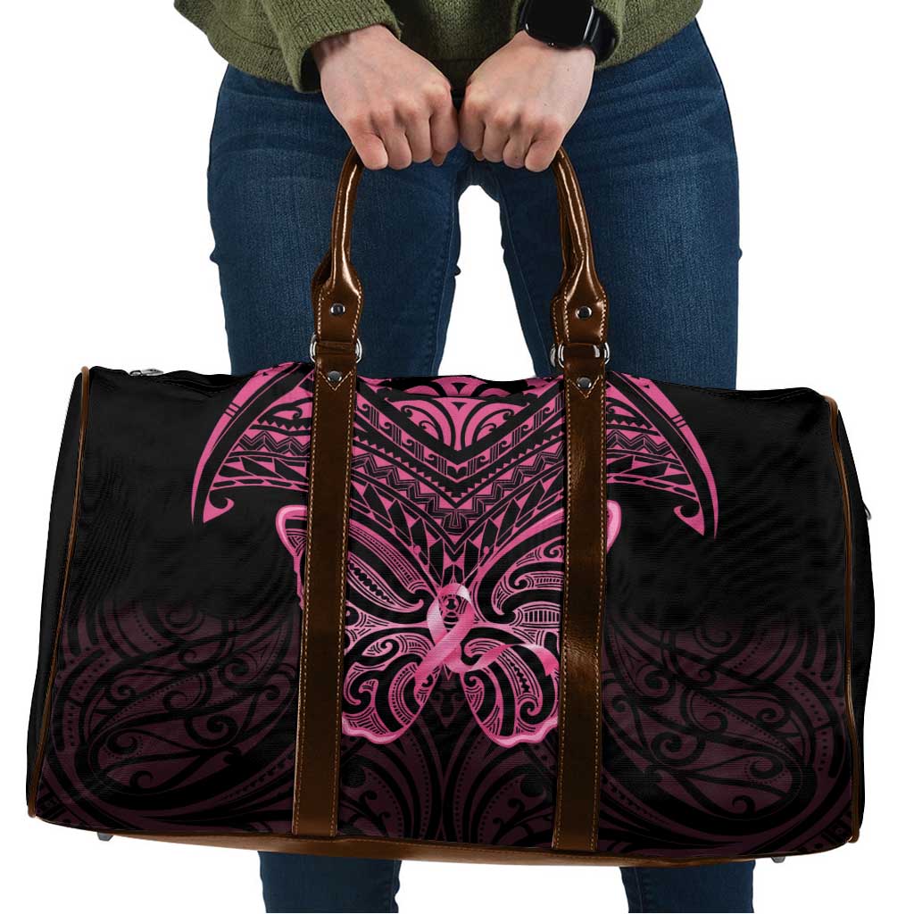 New Zealand Breast Cancer Awareness Travel Bag Maori Butterfly Pink Ribbon Black Version - Aussie Hoodie