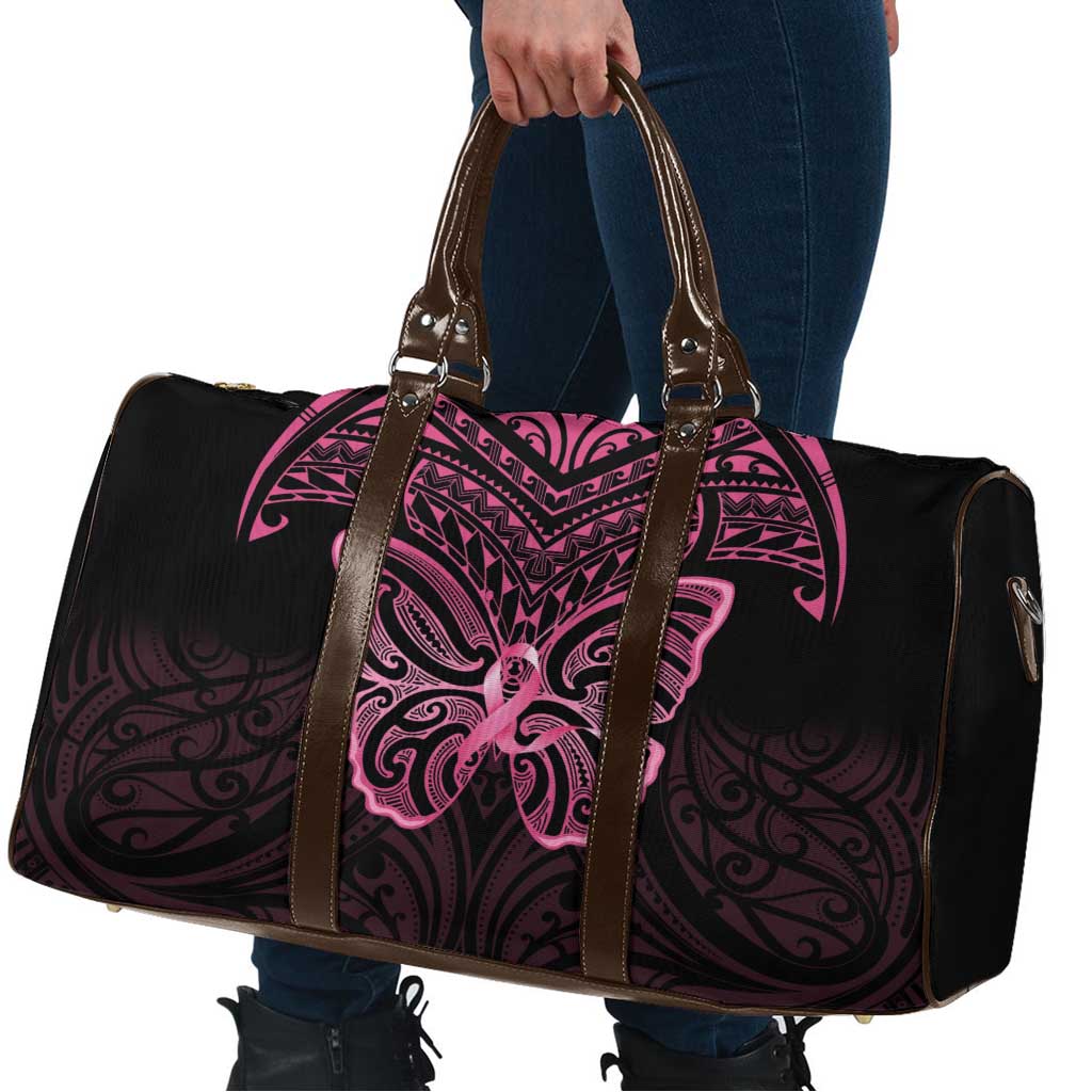 New Zealand Breast Cancer Awareness Travel Bag Maori Butterfly Pink Ribbon Black Version - Aussie Hoodie