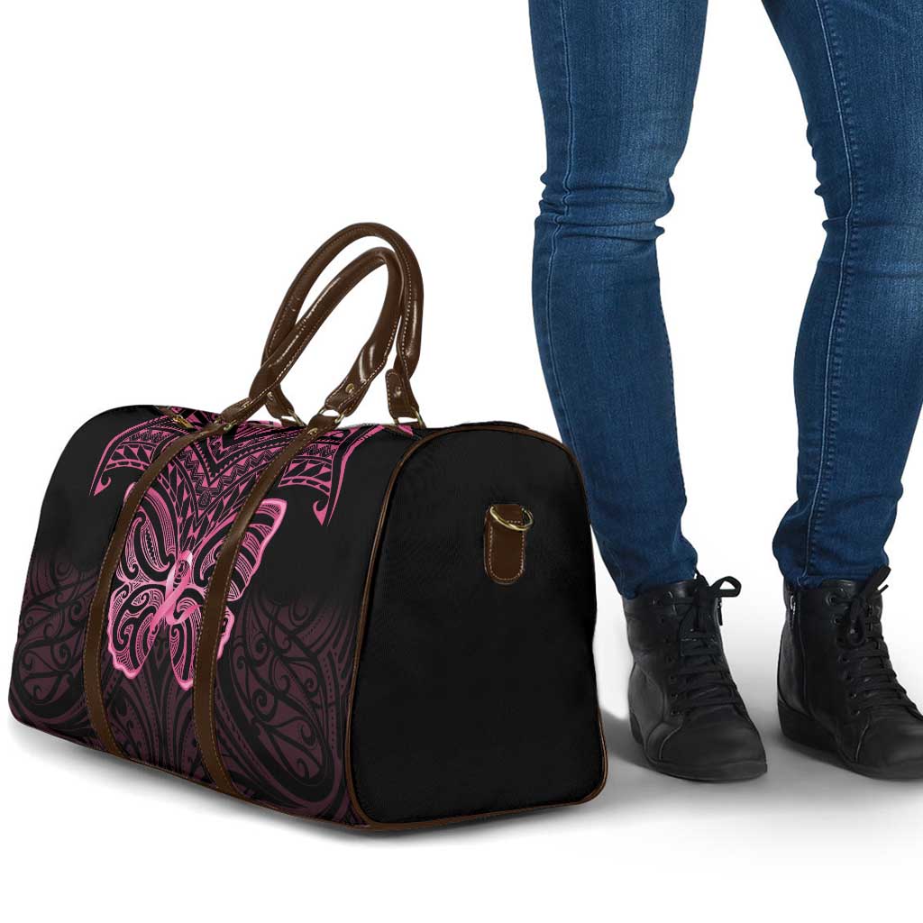 New Zealand Breast Cancer Awareness Travel Bag Maori Butterfly Pink Ribbon Black Version - Aussie Hoodie