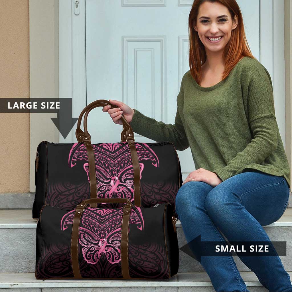 New Zealand Breast Cancer Awareness Travel Bag Maori Butterfly Pink Ribbon Black Version - Aussie Hoodie