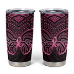 New Zealand Breast Cancer Awareness Tumbler Cup Maori Butterfly Pink Ribbon Black Version - Aussie Hoodie