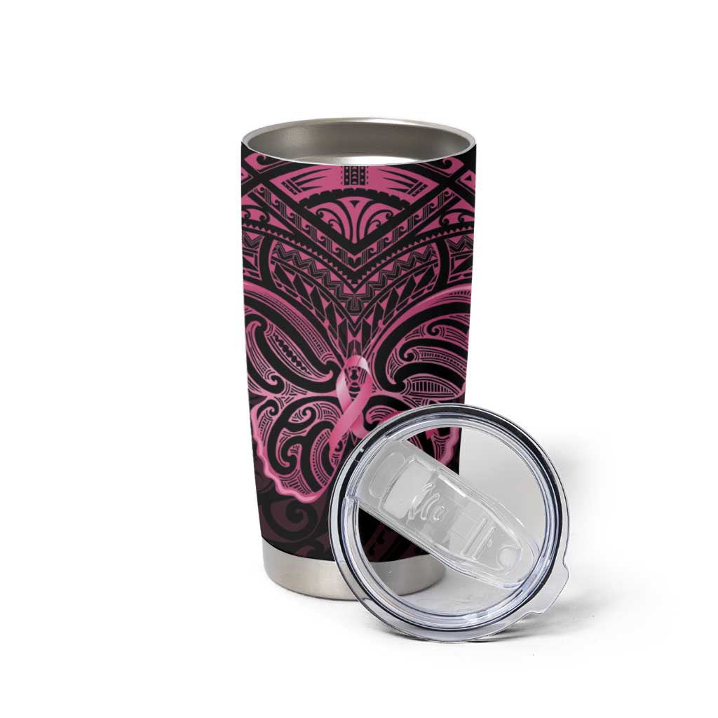 New Zealand Breast Cancer Awareness Tumbler Cup Maori Butterfly Pink Ribbon Black Version - Aussie Hoodie