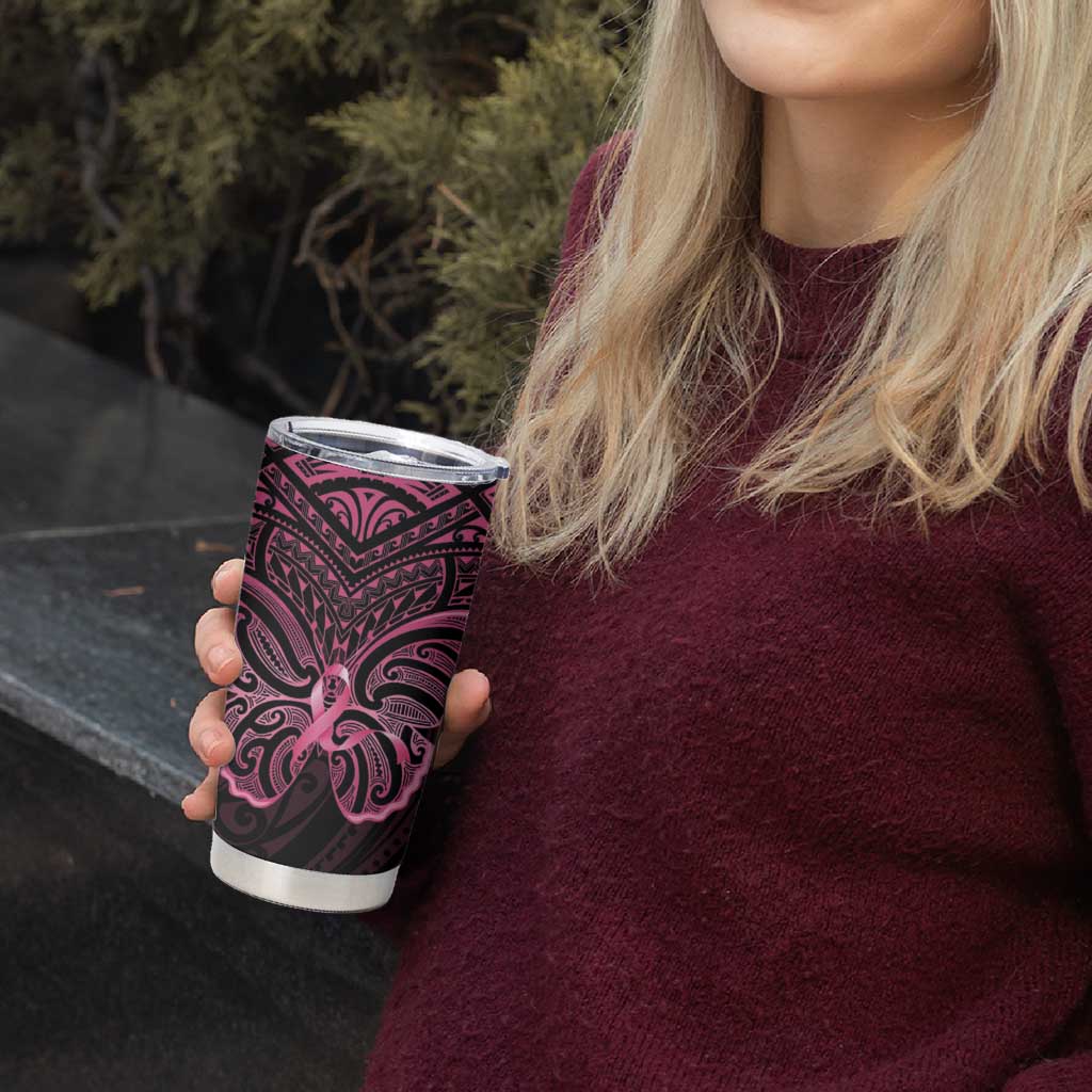 New Zealand Breast Cancer Awareness Tumbler Cup Maori Butterfly Pink Ribbon Black Version - Aussie Hoodie
