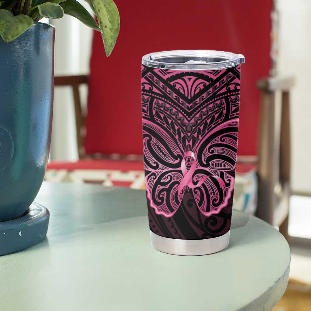 New Zealand Breast Cancer Awareness Tumbler Cup Maori Butterfly Pink Ribbon Black Version - Aussie Hoodie