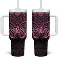 New Zealand Breast Cancer Awareness Tumbler With Handle Maori Butterfly Pink Ribbon Black Version - Aussie Hoodie